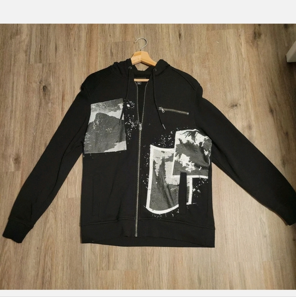 INC International Concepts Mens Metallic Patch Hoodie Deep Black Size M